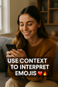 Woman smiling at text invitation for a coffee date, warm golden-hour lighting.