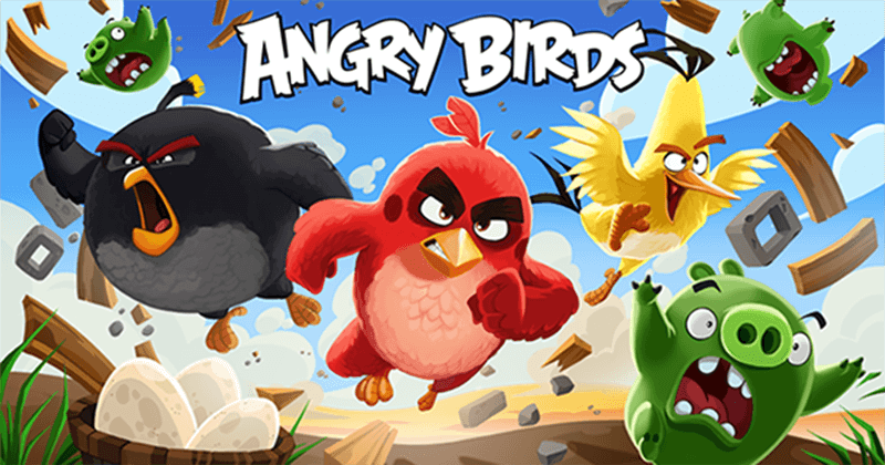 The gameplay- Angry Birds Classic: Kamikaze birds against pigs