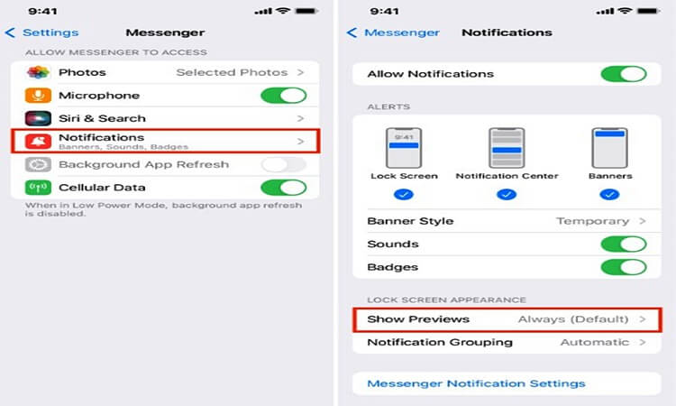 Turn off notifications showing message content on the lock screen- 4 ways to secure Messenger chat without being read by others