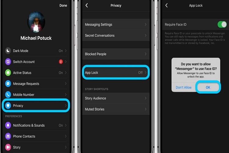 Enable Touch ID/Face ID security- 4 ways to secure Messenger chat without being read by others