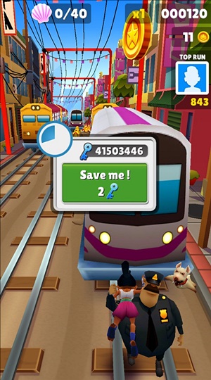 Click "Save me" if there is a lock-8 tips to get a high score in Subway Surfers 9