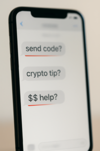 How to use Bumble safely: blurred chat bubbles suggesting scam messages.