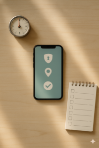 How to use Bumble safely: phone showing privacy settings and timer checklist.How to use Bumble safely: phone showing privacy settings and timer checklist.