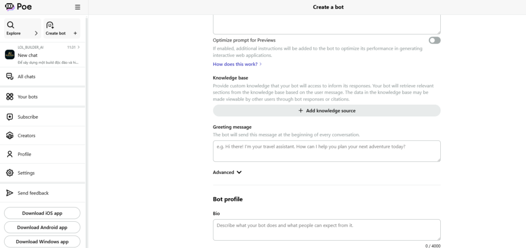 Customize your bot Poe AI