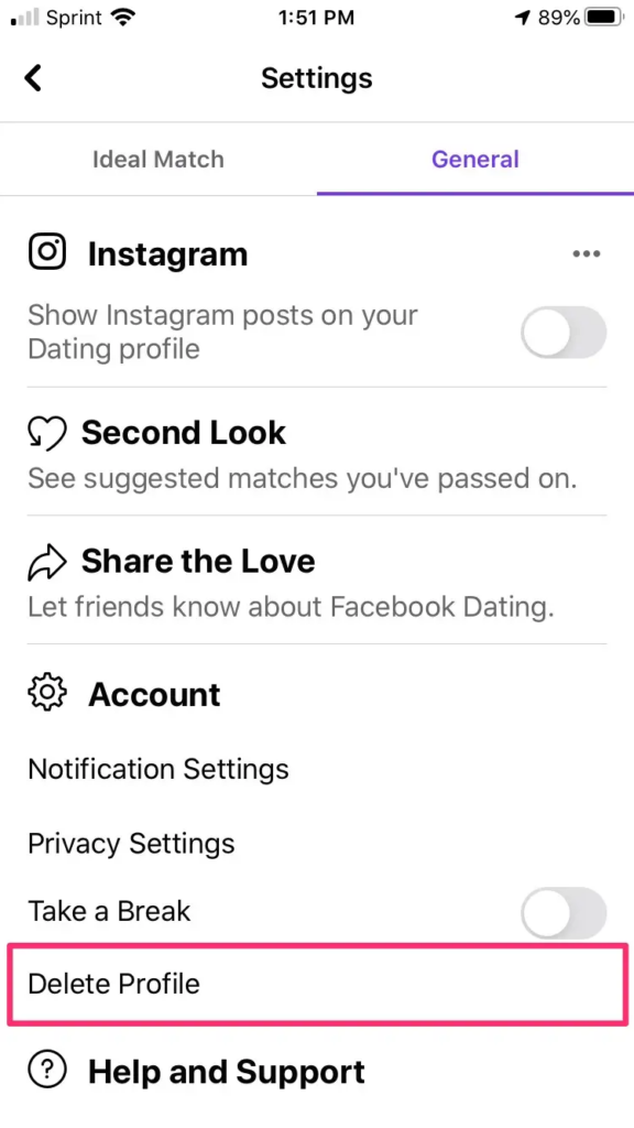 Delete Profile FB dating