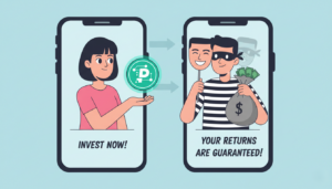 This illustrates a scammer using romantic relationships as a cover to steal cryptocurrency through a dating app.