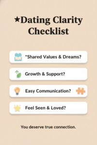 infographic showing a dating clarity checklist with pastel background and emoji icons, no human figures