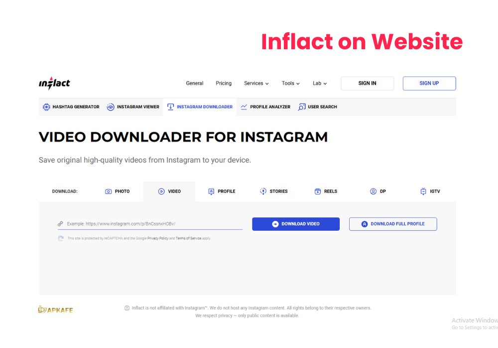 Inflact on Website