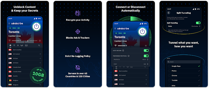 Key features Windscribe VPN APK