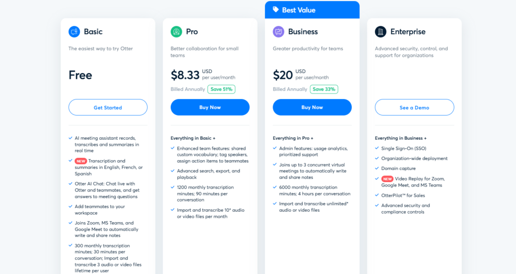 Otter AI Pricing