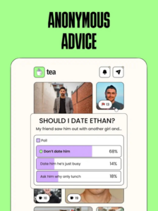 Anonymous dating advice post with community poll inside Tea Dating Advice app
